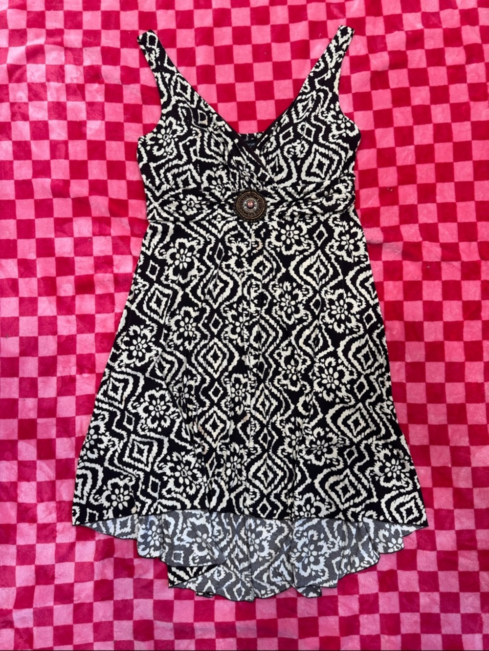 Enfocus Studio Black and White Patterned V-Neck Sundress